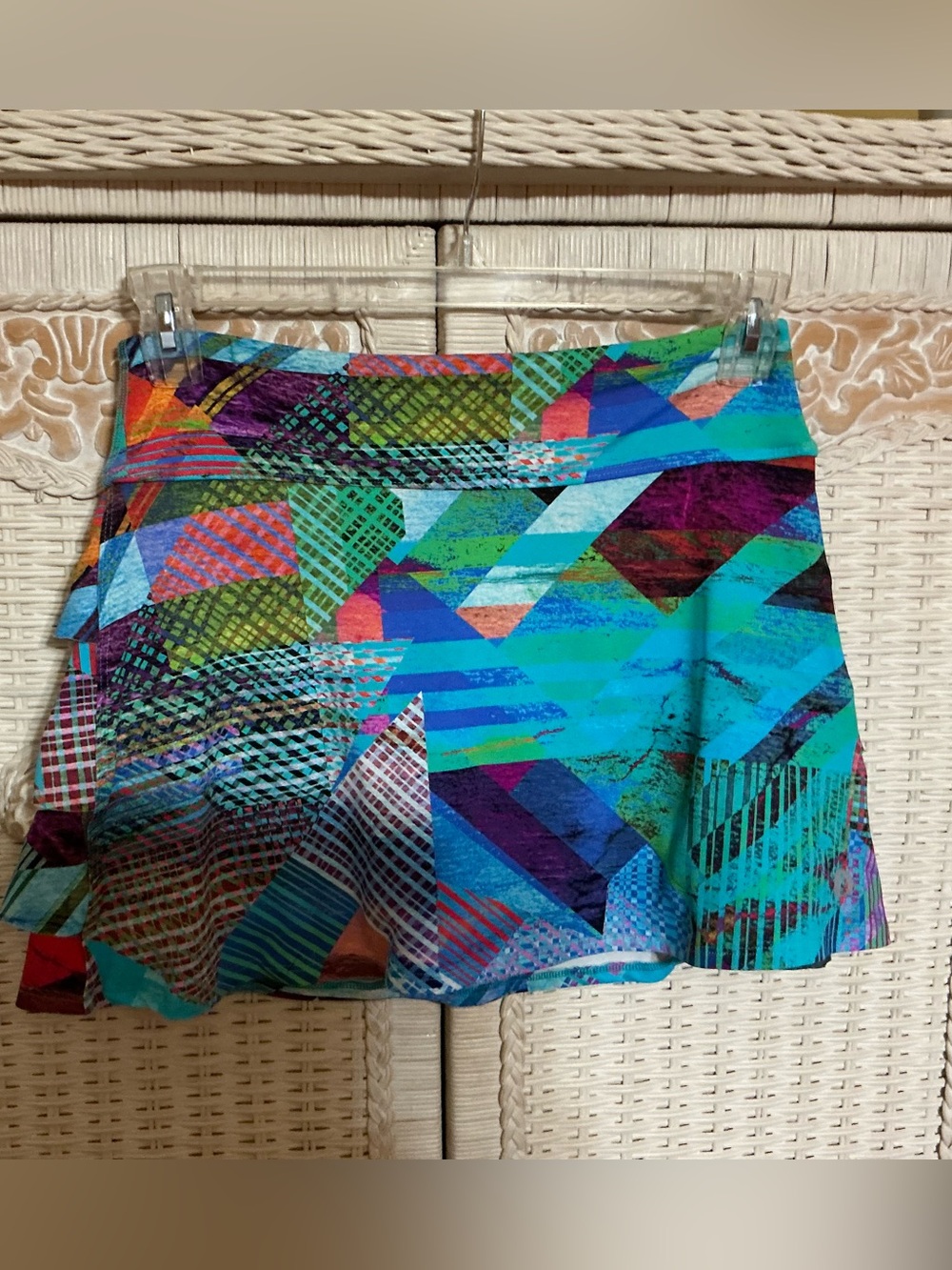 Vibrant Teal Geometric Print Skater Skirt